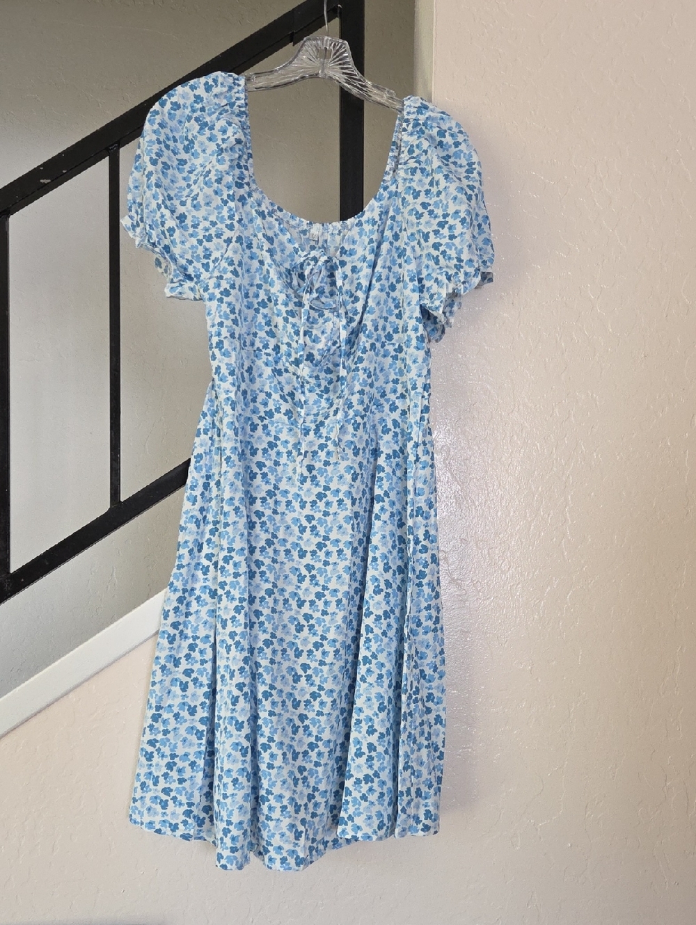 Light Blue Floral Midi Dress with Tie-Front